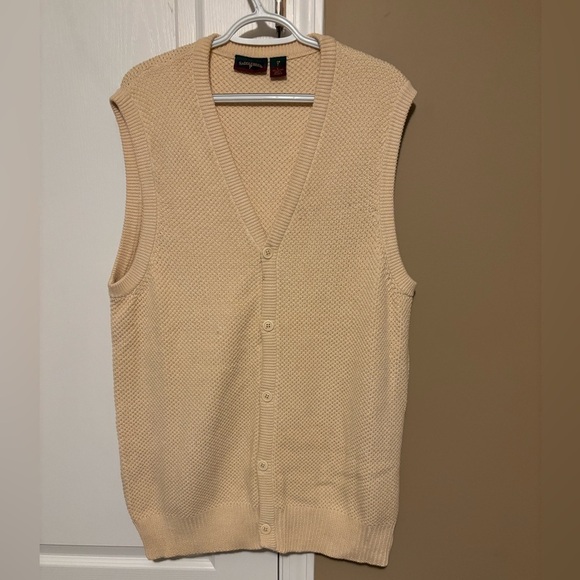 Saddlebred Other - Saddlebred Sweater Vest Men’s 90s Beige Bottom Front Textured Waffe Knit Size L.